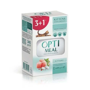 OptiMeal Kitten Chicken – Консервований корм з куркою для кошенят (шматочки); 3+1 (85 г)