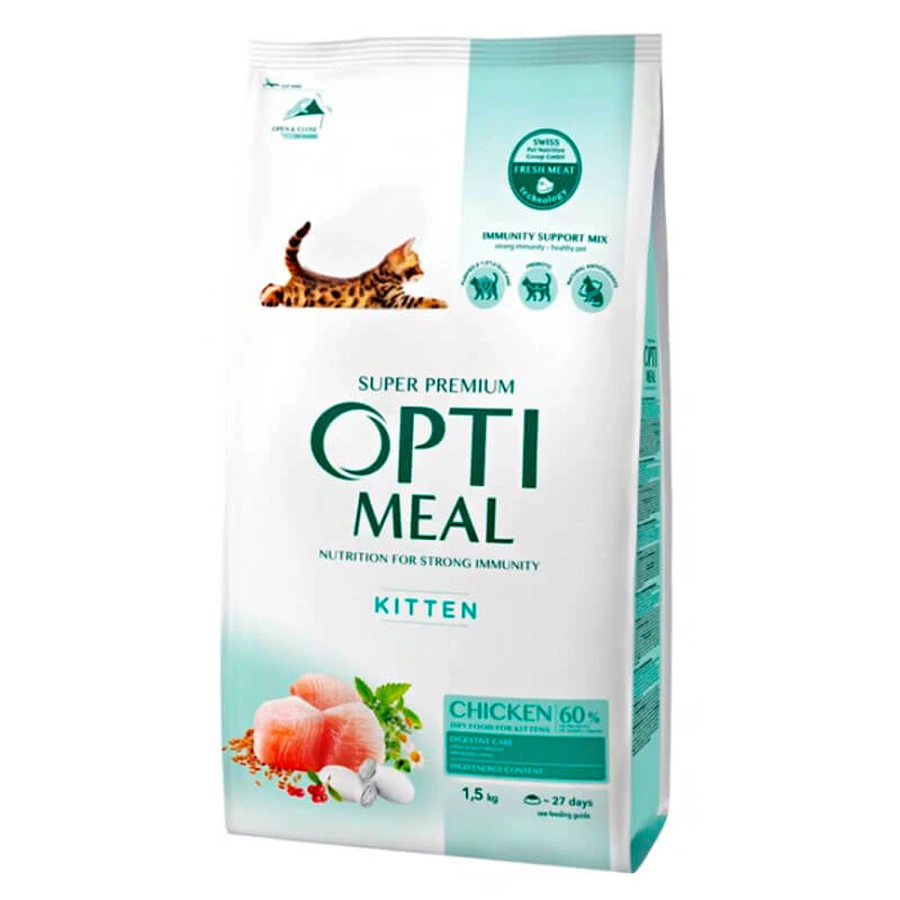 OptiMeal Kitten Chicken – Сухий корм з куркою для кошенят; 1,5 кг: ціни та характеристики