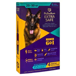 Palladium (Палладиум) Dog Extra Safe 6in1 - Противопаразитарные капли на холку от блох, клещей и гельминтов для собак (1 пипетка); 20-30 кг