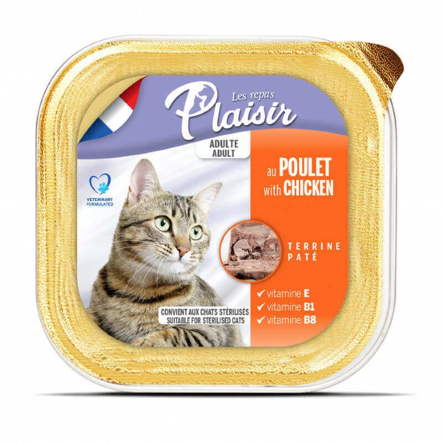 Plaisir (Плєзір) Adult Sterilized Cat Chicken Terrine - Повнораціонний вологий корм з куркою для дорослих стерилізованих котів (террін); 100 г: ціни та характеристики