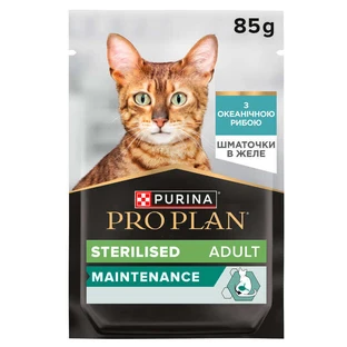 Purina Pro Plan Sterilised - Влажный корм с океанической рыбой для стерилизованных кошек и кастрированных котов (кусочки в желе); 85 г