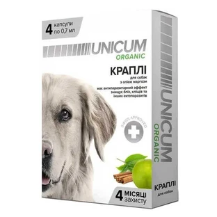 Unicum (Унікум) Organic - Протипаразитарні краплі від бліх та кліщів з олією маргози для собак і цуценят; 4 капс. (0,7 мл)