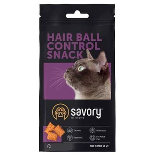 Savory Cats Snacks Pillows Hair Ball Control - Хрустящие лакомства-подушечки для выведения шерсти взрослых котов; 60 г