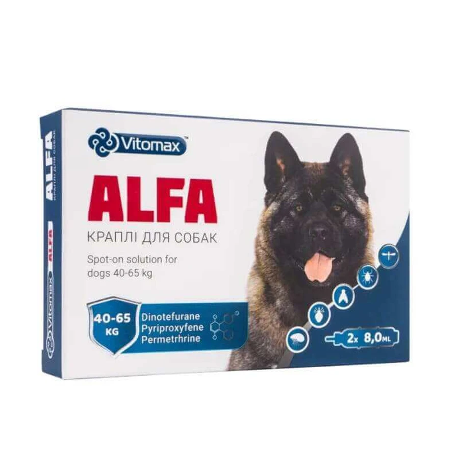 Vitomax (Вітомакс) Alfa Протипаразитарні краплі Альфа на холку проти бліх та кліщів для собак (1 піпетка) 40-65 кг: ціни та характеристики