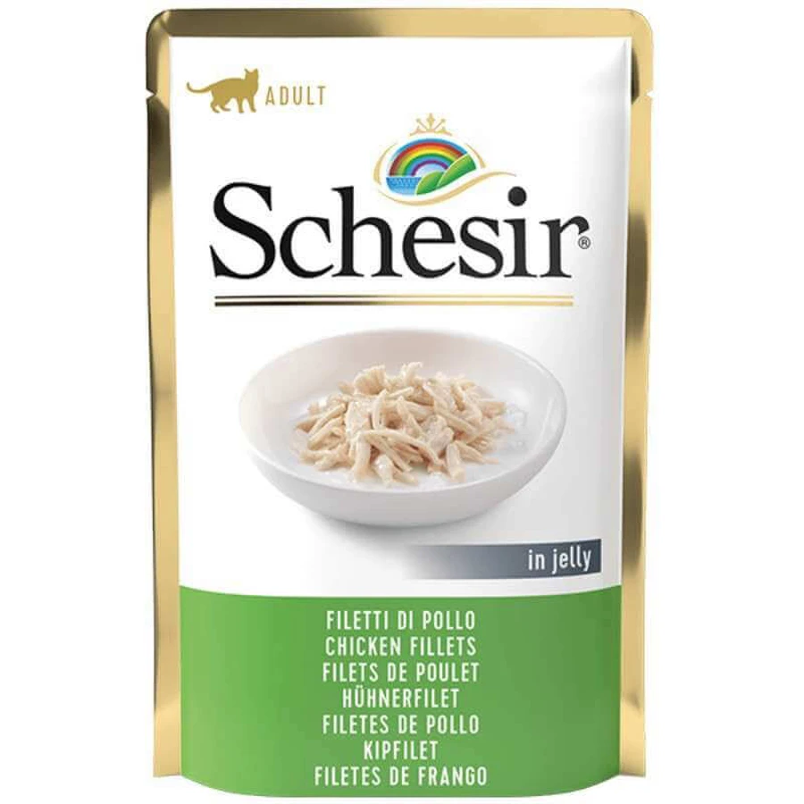 Schesir Chicken Fillet - Консервований корм з курячим філе для дорослих котів (шматочки в желе); 85 г: ціни та характеристики
