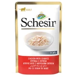 Schesir Chicken with Seabass - Консервований корм з куркою і окунем для дорослих котів (шматочки в желе); 85 г
