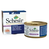 Schesir Tuna with Whitebait - Консервированный корм с мясом тунца и анчоусами для взрослых котов (кусочки в собственном соку); 85 г