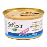 Schesir Tuna with Aloe Kitten - Консервированный корм с мясом тунца и алоэ для котят (кусочки в желе); 85 г