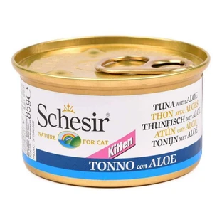 Schesir Tuna with Aloe Kitten - Консервированный корм с мясом тунца и алоэ для котят (кусочки в желе); 85 г
