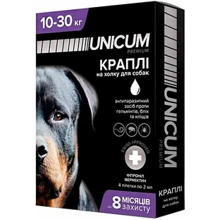 Unicum (Унікум) Complex Протипаразитарні краплі на холку проти гельмінтів, бліх та кліщів для собак, 1 шт. (10-30 кг)