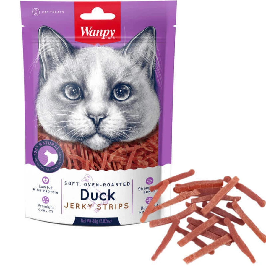 Wanpy (Ванпі) Soft Duck Jerky Strips Cat - Ласощі м'які смужки з в'яленого м'яса качки для котів; 80 г: ціни та характеристики