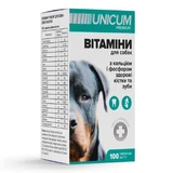 Unicum (Уникум) Premium - Кормовая добавка Витамины с кальцием и фосфором здоровые кости и зубы для собак; 100 таб. / 0,5 г