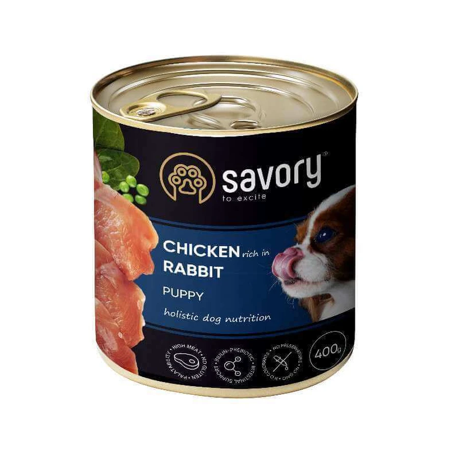 Savory Chicken Rabbit Puppy - Влажный корм с кроликом и курицей для щенков; 400 г: цены и характеристики