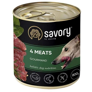 Savory Dog Gourmand 4 meats - Вологий корм з чотирма видами м'яса для дорослих собак гурманів всіх порід; 800 г