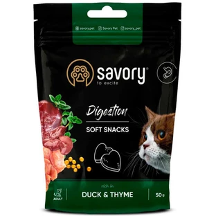 Savory - М'які ласощі з качкою та чебрецем для покращення травлення котів; 50 г