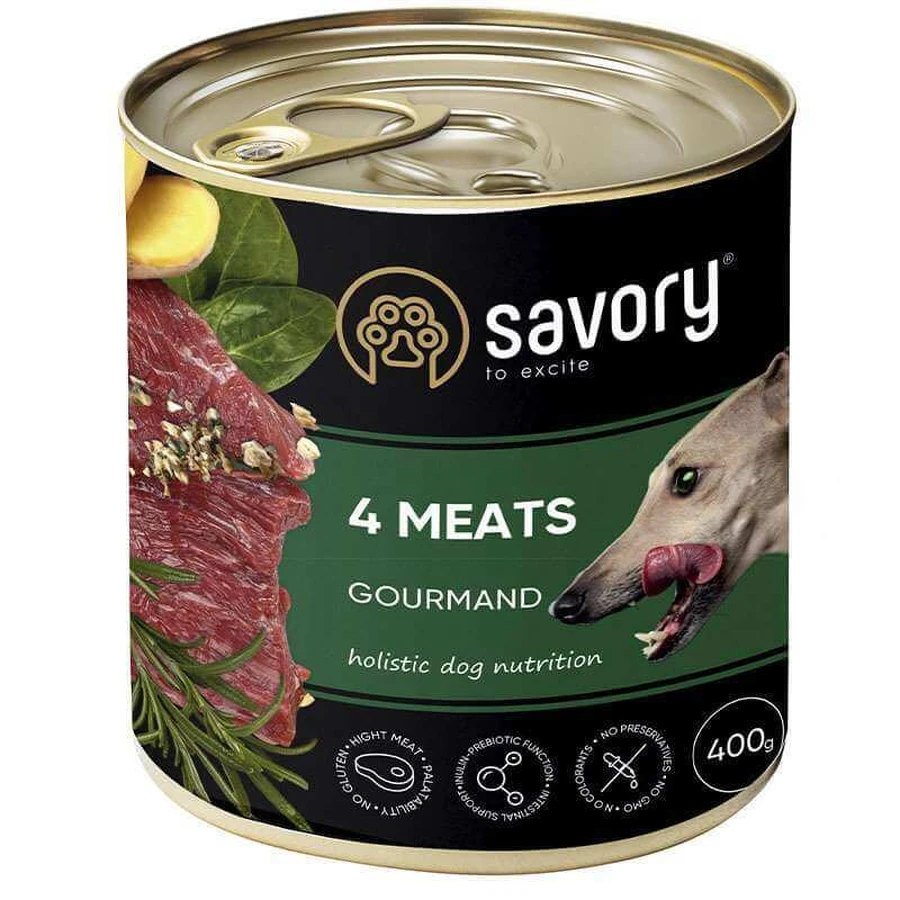 Savory Dog Gourmand 4 meats - Влажный корм с четырьмя видами мяса для взрослых собак гурманов всех пород; 400 г: цены и характеристики