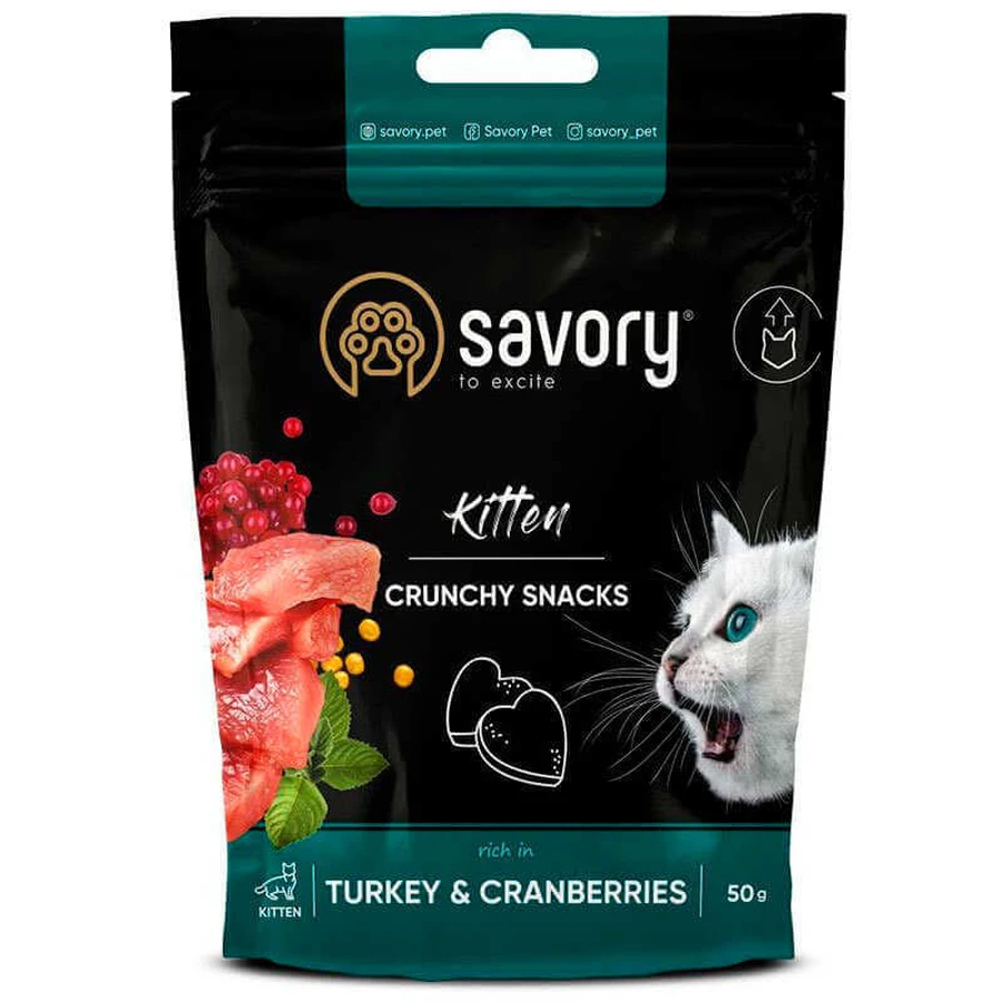 Savory - Хрустящие лакомства с индейкой и клюквой для здорового роста котят; 50 г: цены и характеристики