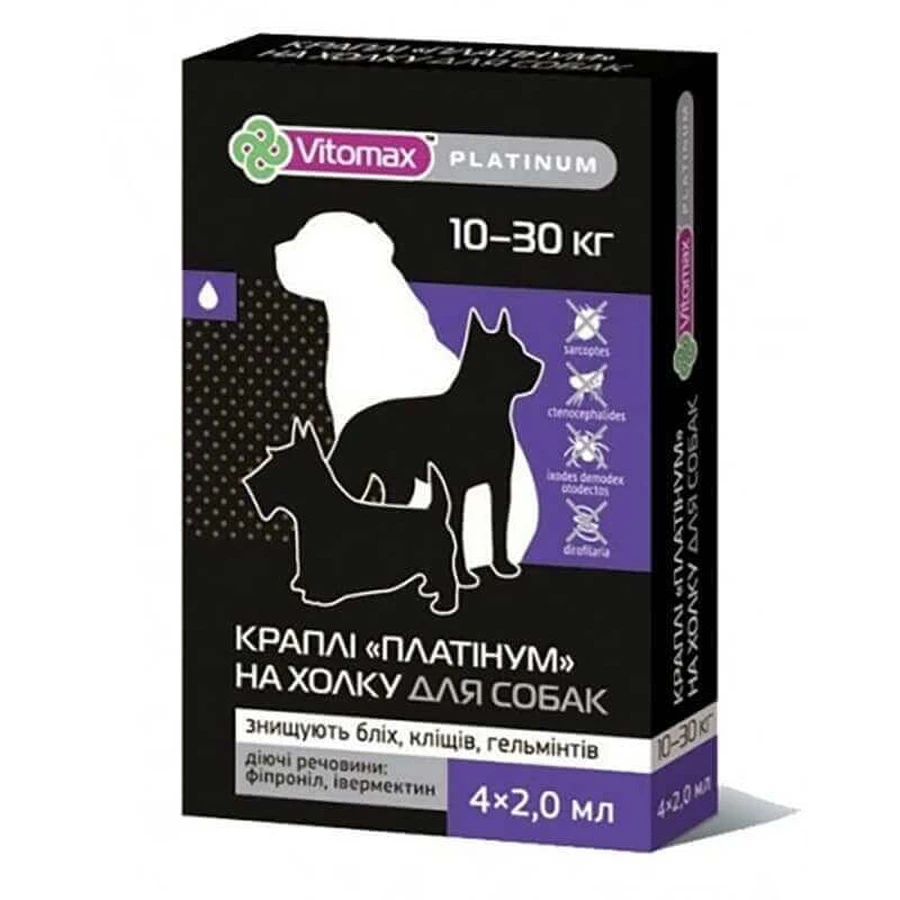 Vitomax (Витомакс) Platinum Комплексные капли на холку Платинум от блох, клещей и гельминтов для собак (1 пипетка) 10-30 кг: цены и характеристики