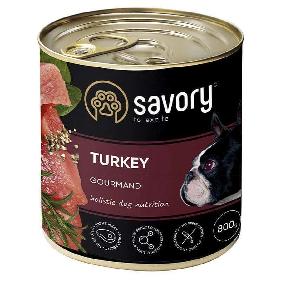 Savory Dog Gourmand Turkey - Влажный корм с мясом индейки для взрослых собак гурманов всех пород; 800 г: цены и характеристики