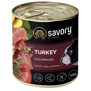 Savory Dog Gourmand Turkey - Влажный корм с мясом индейки для взрослых собак гурманов всех пород; 400 г