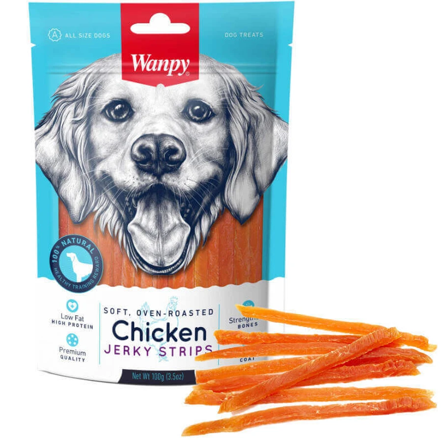 Wanpy (Ванпі) Soft Chicken Jerky Strips - Ласощі м'які смужки курячого в'яленого м'яса для собак; 100 г: ціни та характеристики