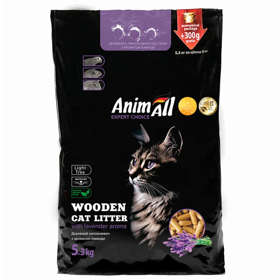 AnimAll (ЕнімАлл) - Наповнювач деревний з ароматом лаванди для котячих туалетів і кліток гризунів; 5,3 кг: ціни та характеристики