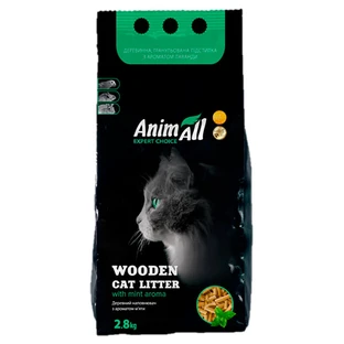 AnimAll (ЕнімАлл) Granulated Wooden - Наповнювач деревний з ароматом м'яти для котячих туалетів і кліток гризунів; 2,8 кг