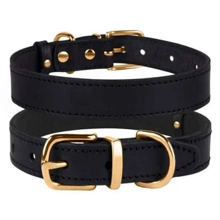 Bronzedog (Бронздог) Dog Collar Classic - Ошейник для собак кожаный с литой латунной фурнитурой; 2,5х38-48 см (Черный)