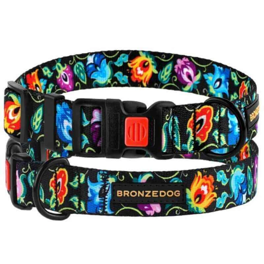 Bronzedog (Бронздог) Dog Urban Folk Flowers Black - Нашийник із пластиковою пряжкою для собак різних порід; 2,0х30-40 см (Чорний): ціни та характеристики