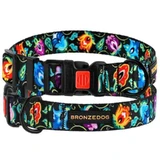 Bronzedog (Бронздог) Dog Urban Folk Flowers Black - Нашийник із пластиковою пряжкою для собак різних порід; 2,5х35-53 см (Чорний)