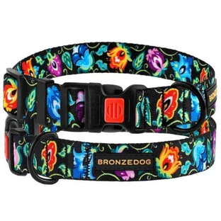 Bronzedog (Бронздог) Dog Urban Folk Flowers Black - Нашийник із пластиковою пряжкою для собак різних порід; 2,5х43-66 см (Чорний)