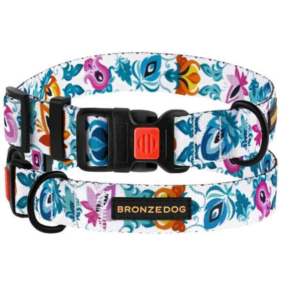 Bronzedog (Бронздог) Dog Urban Folk Flowers White - Нашийник із пластиковою пряжкою для собак різних порід; 2,5х35-53 см (Білий): ціни та характеристики
