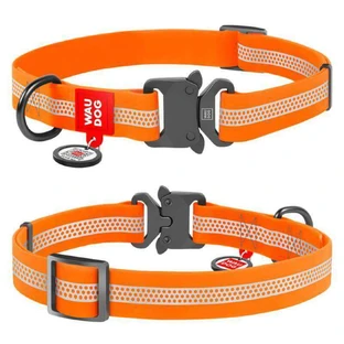 Collar (Коллар) WAUDOG Waterproof - Ошейник для собак водостойкий светоотражающий с металлической застёжкой фастекс и QR-Паспортом; 1,5х23-35 см (Оранжевый)