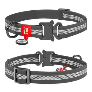 Collar (Колар) WAUDOG Waterproof - Нашийник для собак водостійкий світловідбиваючий з металевою застібкою фастекс та QR-Паспортом; 2,5х31-49 см (Сірий)