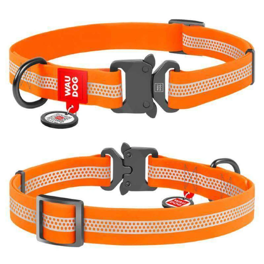 Collar (Колар) WAUDOG Waterproof - Нашийник для собак водостійкий світловідбиваючий з металевою застібкою фастекс та QR-Паспортом; 2,5х35-58 см (Помаранчевий): ціни та характеристики