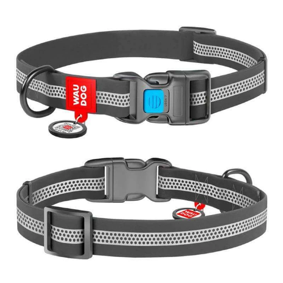 Collar (Коллар) WAUDOG Waterproof - Ошейник для собак водостойкий светоотражающий с пластиковой застёжкой фастекс и QR-паспортом; 2,0х24-40 см (Серый): цены и характеристики