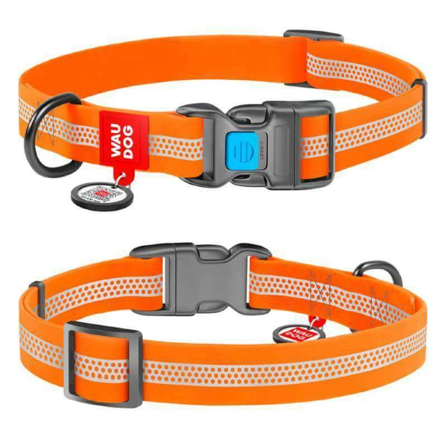 Collar (Коллар) WAUDOG Waterproof - Ошейник для собак водостойкий светоотражающий с пластиковой застёжкой фастекс и QR-паспортом; 2,5х31-49 см (Оранжевый): цены и характеристики