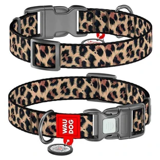 Collar (Коллар) WAUDOG Nylon - Нашийник для собак з малюнком «Леопард», QR паспортом і пластиковою пряжкою-фастекс, нейлоновий; 1,5х25-35 см