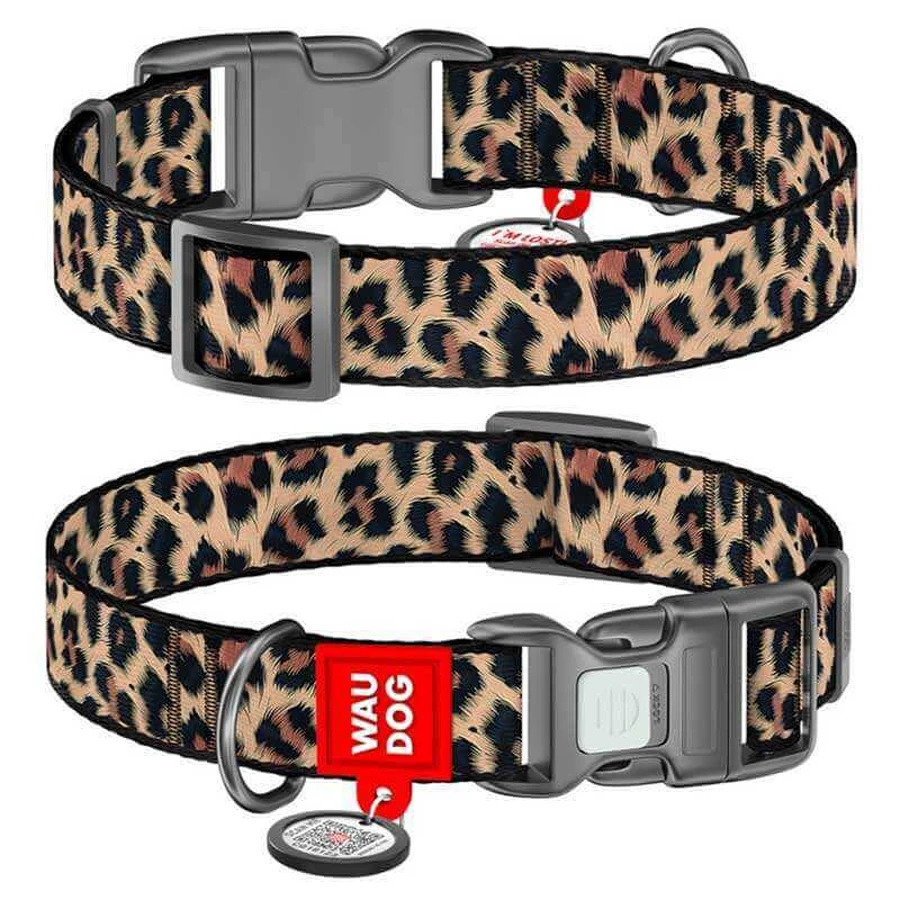 Collar (Коллар) WAUDOG Nylon - Ошейник для собак с рисунком "Леопард", QR паспортом и пластиковой пряжкой-фастекс, нейлоновый; 2х28-40 см: цены и характеристики