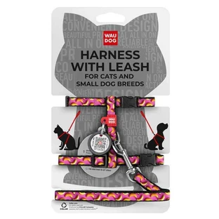 Collar (Коллар) WAUDOG Nylon - Шлея для котів і собак дрібних порід з малюнком «Банани на рожевому», повідцем, QR паспортом та пластиковою пряжкою-фастекс; 1,0х25-40/20-30 см/122 см