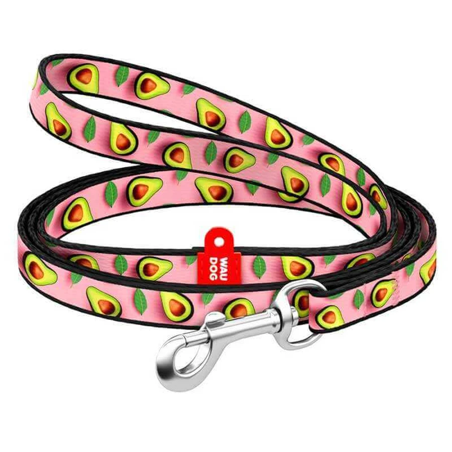 Collar (Коллар) WAUDOG Nylon – Повідець для котів та дрібних порід собак з малюнком «Авокадо на рожевому», нейлоновий; 1,0х122 см: ціни та характеристики
