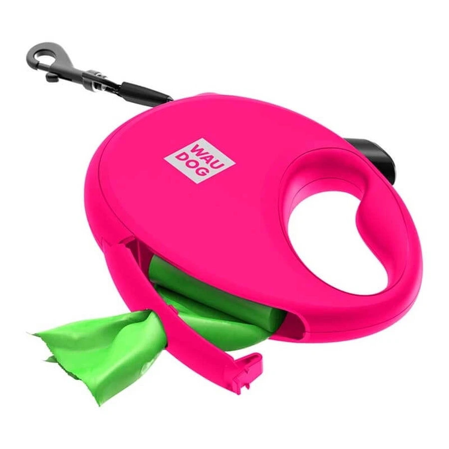 Collar (Коллар) WAUDOG R-leash - Повідець-рулетка для собак з контейнером для пакетів та світловідбиваючою стрічкою (3 м, до 12 кг); S (3 м) (Рожевий): ціни та характеристики