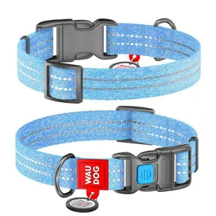 Collar (Коллар) WAUDOG Re-cotton - Нашийник світло-відбиваючий для собак з відновленої бавовни; 1,5х23-35 см (Блакитний)