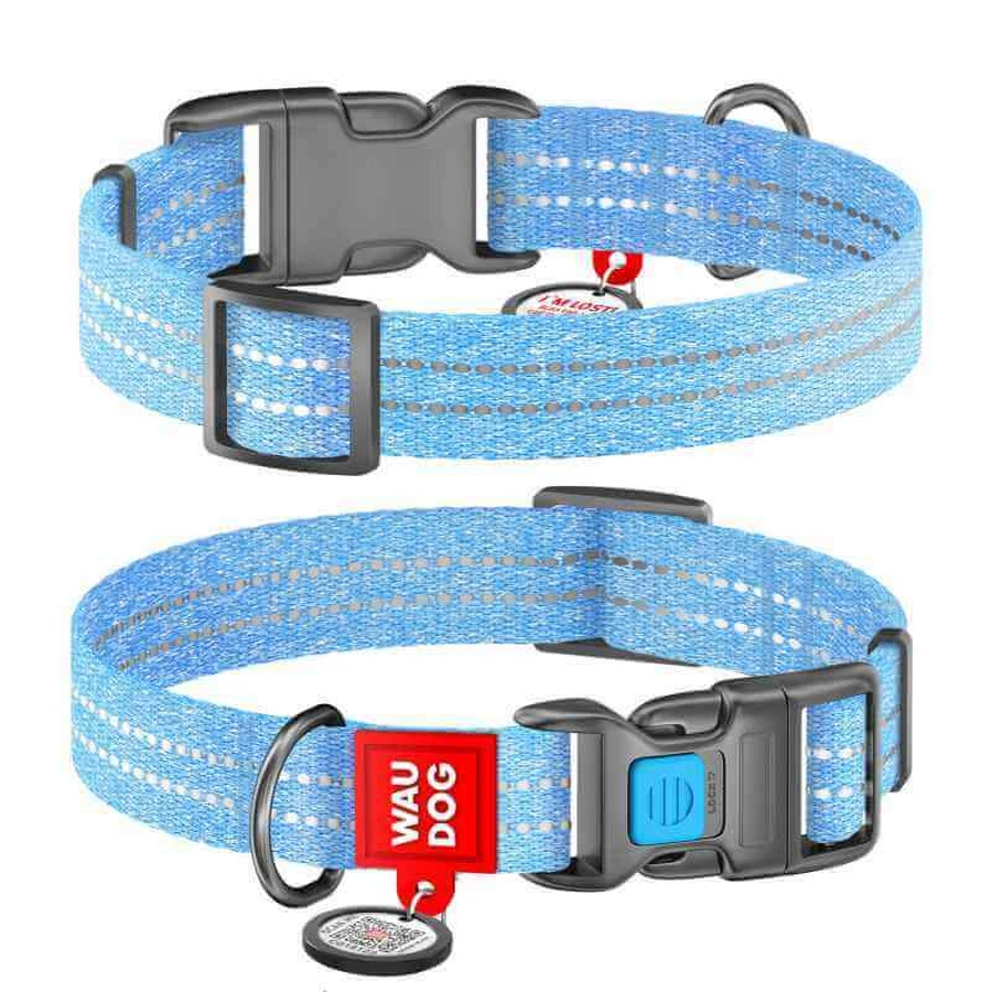 Collar (Коллар) WAUDOG Re-cotton - Нашийник світло-відбиваючий для собак з відновленої бавовни; 1,5х23-35 см (Блакитний): ціни та характеристики