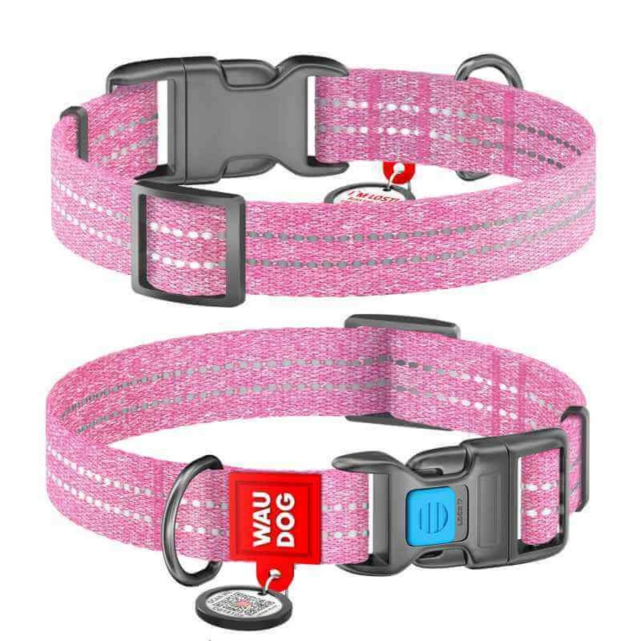 Collar (Коллар) WAUDOG Re-cotton - Нашийник світло-відбиваючий для собак з відновленої бавовни; 1,5х23-35 см (Рожевий): ціни та характеристики