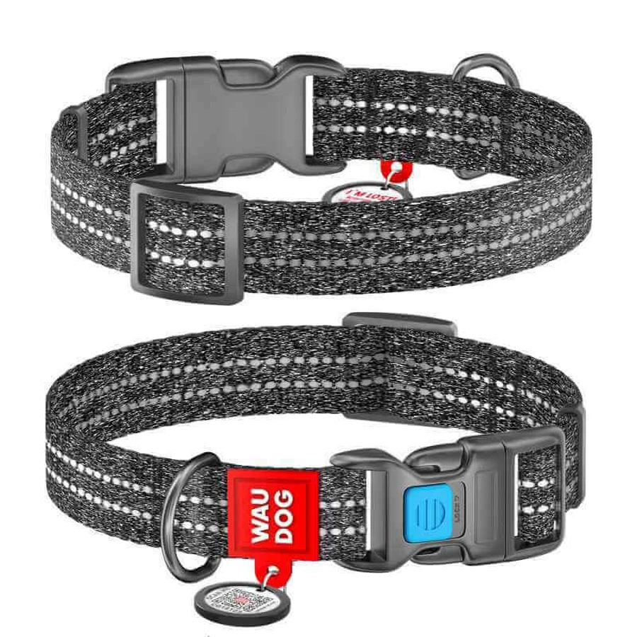 Collar (Коллар) WAUDOG Re-cotton - Нашийник світло-відбиваючий для собак з відновленої бавовни; 2,5х35-58 см (Сірий): ціни та характеристики