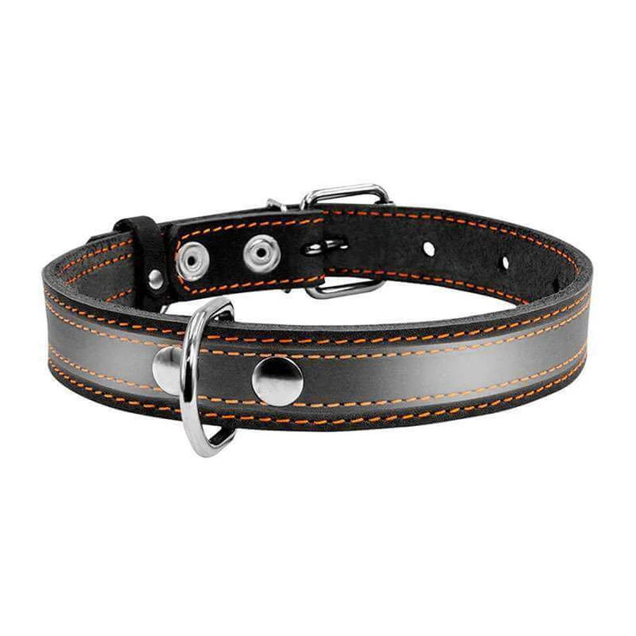 Collar (Коллар) Ошейник из натуральной кожи со светоотражающей полоской для собак; 2,5х38-50 см (Черный): цены и характеристики