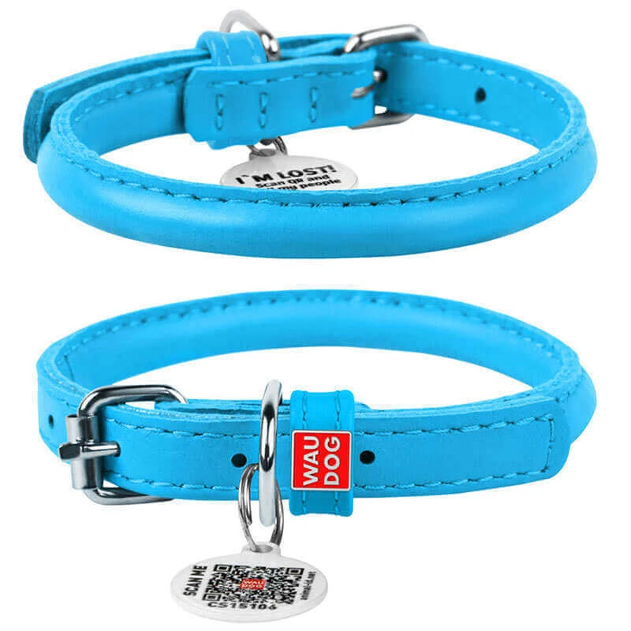 Collar WAUDOG Glamour - Нашийник круглий шкіряний з QR паспортом для собак; XS (0,6х17-29 см) (Блакитний): ціни та характеристики