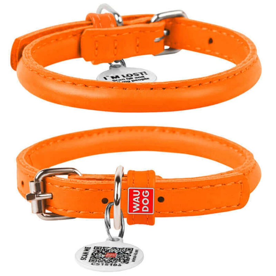 Collar WAUDOG Glamour - Ошейник круглый кожанный с QR паспортом для собак; XS (0,6х17-29 см) (Оранжевый): цены и характеристики