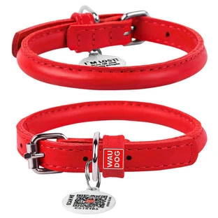 Collar WAUDOG Glamour - Ошейник круглый кожанный с QR паспортом для собак; XS (0,6х17-29 см) (Красный)